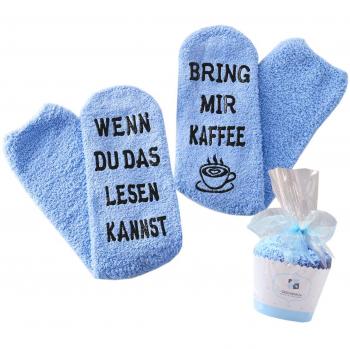 Socken mit Aufschrift Bring mir Kaffee, witziges Geschenk für Frauen, Muttertagsgeschenk, Geburtstagsgeschenk für Freundin oder Schwester (Blau)