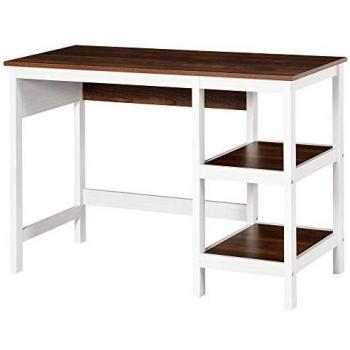 HOMCOM Scrivania Ufficio per PC con 2 Mensole in Legno, Arredamento Casa e Studio 110x48x76.2cm, Noce e Bianco