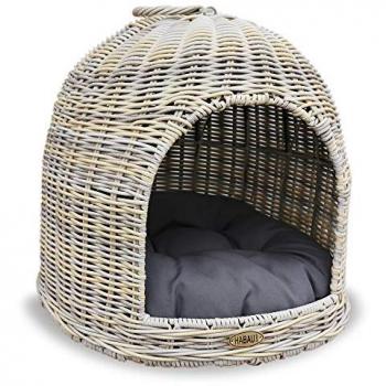 Habau Plush Cat Basket Grey/Brown/Blue Small