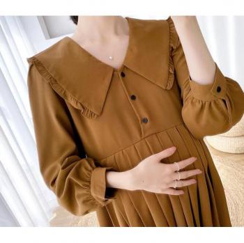 Elegant Black Khaki Maternity Chiffon Dress