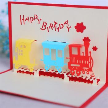 Cartón Rojo 3D Tren de Papel – Cumpleaños