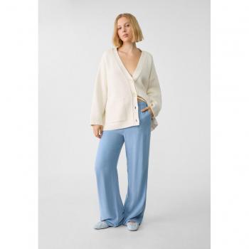 Pantaloni lunghi morbidi in misto lino azzurri taglia S