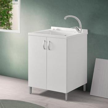 Inbagno - Mobile lavatoio 60x60 cm bianco con vasca asse lavapanni e kit di scarico