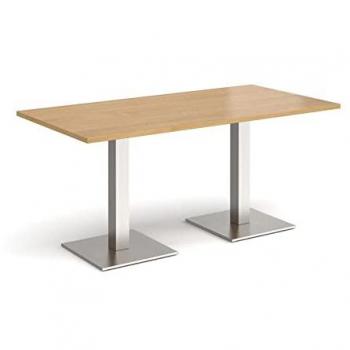 Brescia rectangular dining table with flat square brushed steel bases 1600mm x 800mm - oak
