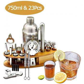 Bar Muddler en Mixer Set met Houten Plank en RVS Shaker