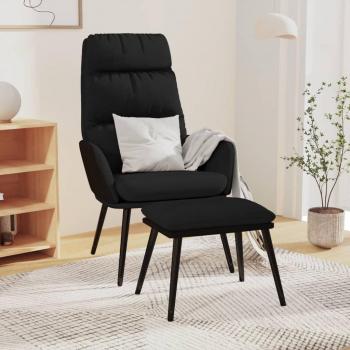 Sillón relax con taburete de cuero sintético negro