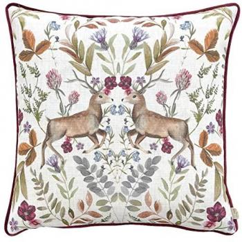 Evans Lichfield Mirrored Stag Cushion Cover - Watercolour Print - Red - 43cm x 43cm