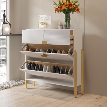 Modern White Entryway Shoe Rack for 10 Pairs, 2 Flip Doors and 1 Drawer