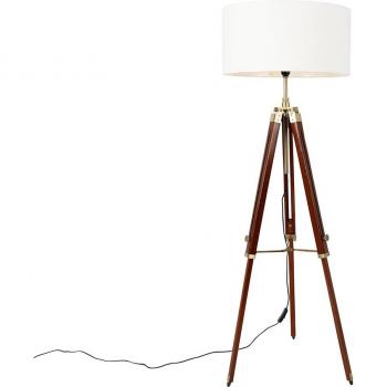 Lampada da terra vintage in ottone con paralume bianco a treppiede 50 cm - Cortin