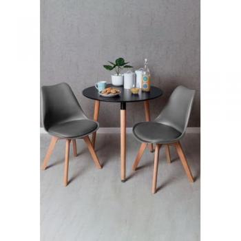 Mesa Tower Redonda 80 cm Negra con Pack de 2 Sillas Synk Basic Gris