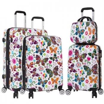 Hard Shell 4 Wheel Butterfly Print Luggage Set