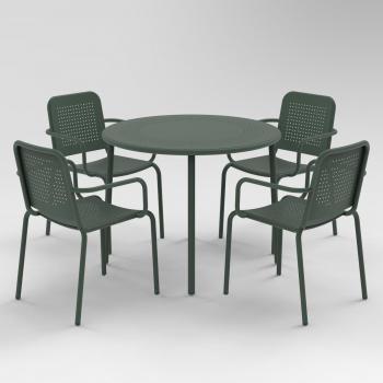 Porto 4-Seater Round Dining Set with Stacking Chairs - Olive