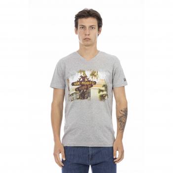 Trussardi Men's Gray V-Neck Cotton T-Shirt - XL