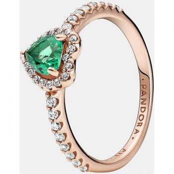 Pandora Anillo Corazón Brillante Elevado Verde con Circonitas Cúbicas en Plata de Ley | 58