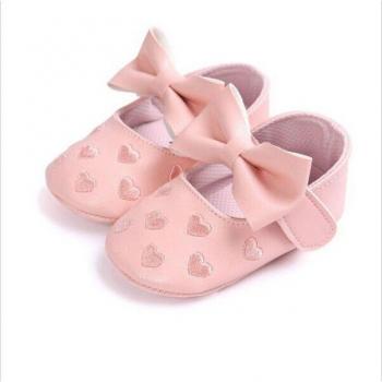 Infant Girl Bowknot Heart Soft Sole Leather Prewalker Shoes 0-18M
