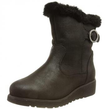 Botines Skechers para mujer, Borreguito negro, altura cuña 4cm