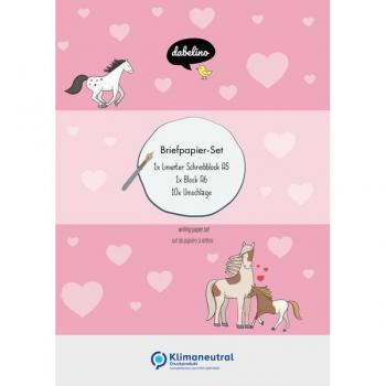 Dabelino Liniertes Briefpapier-Set für Kinder: Pferde, Ponys (rosa mit Herzen)