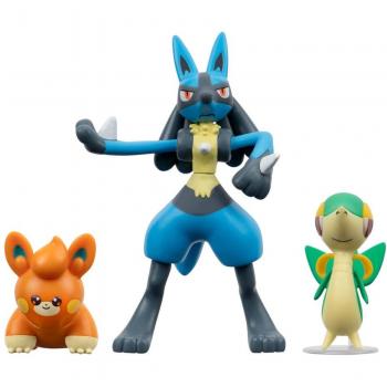 Jazwares Set di Figure Pokémon Battaglia 3-Pack Serpifeu, Pamo, Lucario 5 cm