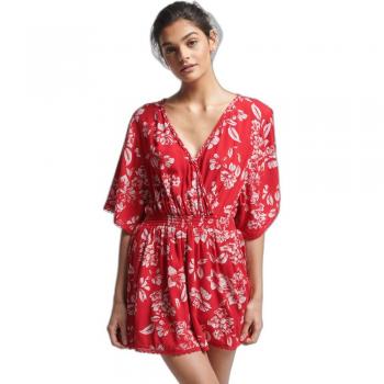 Superdry Vintage Floral Red Beach Overall XL