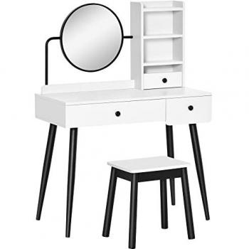 HOMCOM Dressing Table Set with Round Mirror and Stool