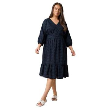 Evans Blue Cotton Embroidered Dress – Women’s Midi (Size 20)