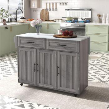 Tavolo da pranzo per servizio/buffet con piano ribaltabile e ripiani interni, isola cucina su 5 rotelle