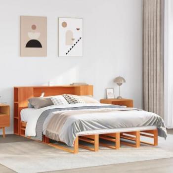 Bookcase Bed without Mattress by Vidaxl - Wax Brown, 120 x 200 cm, Solid Wood