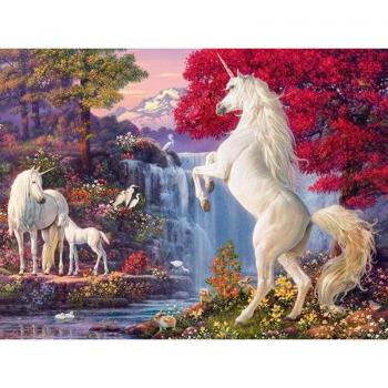 Ricamo Diamante Trapano Tondo Completo Famiglia Unicorno Pittura Diamante 5D Fai da Te Punto Croce Strass 20X30CM