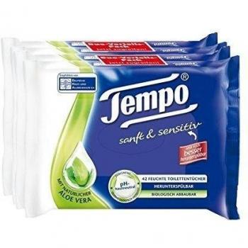 Toallitas húmedas para el baño Tempo con extracto de aloe vera, 4 paquetes x 42 hojas