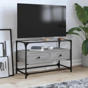 VidaXL Glass Top TV Cabinet Grey Sonoma 80x35x51 cm Engineered Wood