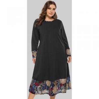 Vestido Largo de Manga Larga Vintage Retro para Mujer – Tallas Grandes 5XL, 4XL, 3XL