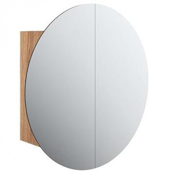 Armario de baño con espejo redondo y LED color roble 40x40x17,5 cm