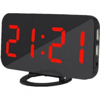 Horloge de bureau numérique miroir LED avec fonction snooze et câble USB