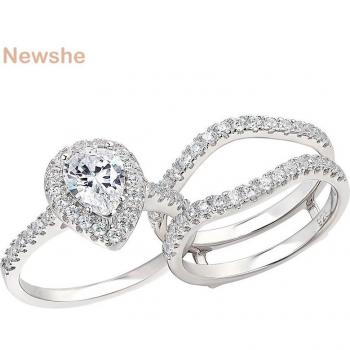 925 Sterling Silver AAAAA CZ Pear Cut Wedding Engagement Ring Set for Women