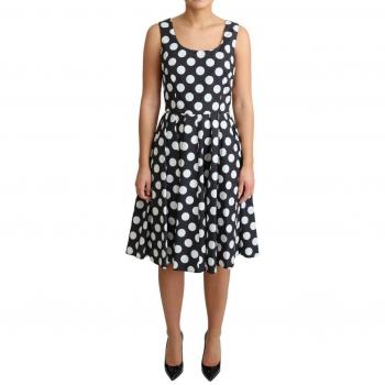 Abito A Trapezio In Cotone Nero Con Pois Bianchi - Dolce & Gabbana IT44|L