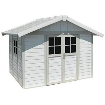 Caseta de jardín PVC 7,5m² Modelo Deco Blanco / Gris-Verde