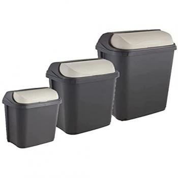 Keeeper - Pack de 3 cubos de basura con tapa deslizante Rasmus 10/25/50 litros en color gris grafito - Gris grafito