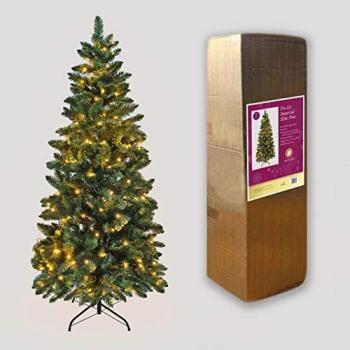 6ft Slim Green Christmas Tree with Warm White LED Lights