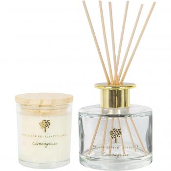 Lemongrass Scented Soy Wax Candle and Reed Diffuser Set - 130g