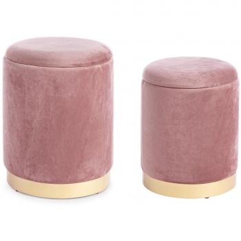 BIZZOTTO Set Da 2 Pouf In Velluto Con Contenitore Rosa Antico Polina