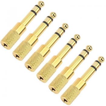 Adaptador de Jack de auriculares 6,35mm macho a 3,5mm hembra, dorado, paquete de 6