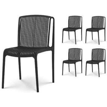KOSMI - Chaises de Jardin Noires - Lot de 4 - Résine Polypropylène