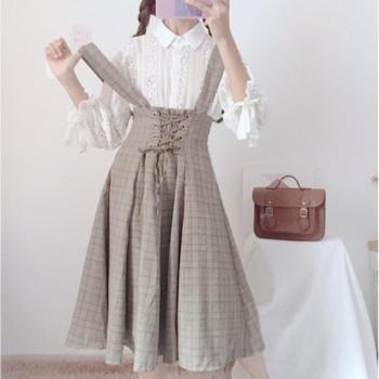 Costume de princesse universitaire japonais pour filles, jsk en dentelle douce avec nœud papillon taille haute et style lolita