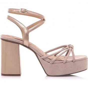 Sandalias de tacón Mustang mujer beige con cierre hebilla y puntera redonda