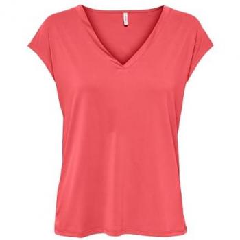 T-Shirt Only Donna Rosso V-Scollo Corto