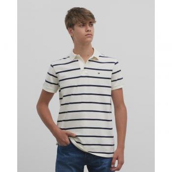 Silbon - Polo de hombre con rayas náuticas blancas de manga corta