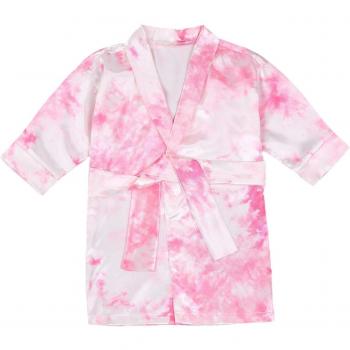 Bata de baño de satén para niñas pequeñas, albornoz tie-dye de manga larga