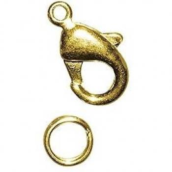 Karabiner Schließe mit Ring, 9,5mm, 2 Stück, gold