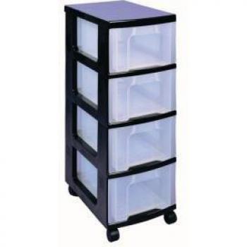 Drawer Plastic Storage Unit - Black/Clear