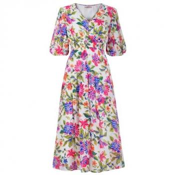 Joe Browns Robe Florale Vibrante Jardin Manche Large Taille UK 12